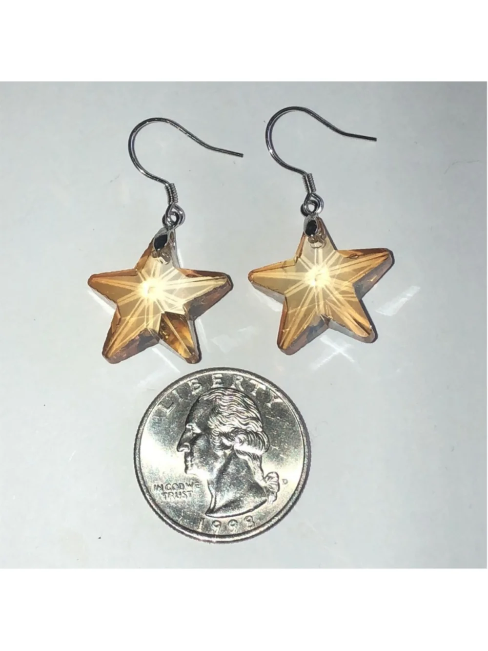 D'Joy 925 Sterling Silver Crystal Glass Star Shaped Yellow Earrings